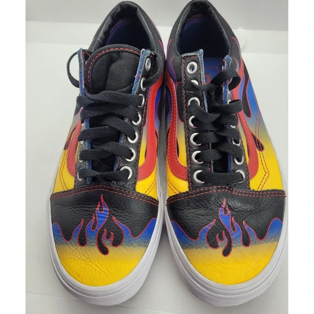 Vans Sneakers Leather SZ 6.5 Flame Retro Men Womens 8 Old Skool Racer